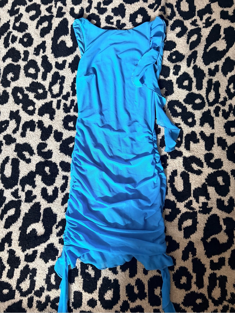 Bright Blue backless Dress with Side Ruching